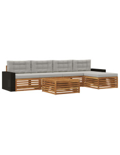 Set di divani da esterno 6 pcs Naturale e Grigio Chiaro 2