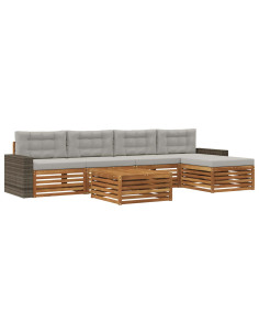 Set di divani da esterno 6 pcs Naturale e Grigio Chiaro 2