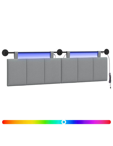 Testiera sospesa Con luce LED Grigio Chiaro Tessuto