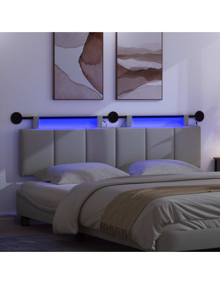 Testiera sospesa Con luce LED Grigio Chiaro Tessuto