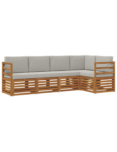 Set divani con cuscino 5 pcs Grigio Naturale e Chiaro 2