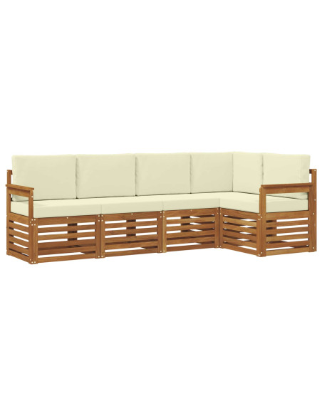 Set divani 5 pcs Naturale e Crema Legno di Acacia Massello