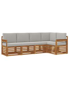 Set divani con cuscino 5 pcs Grigio Naturale e Chiaro 2