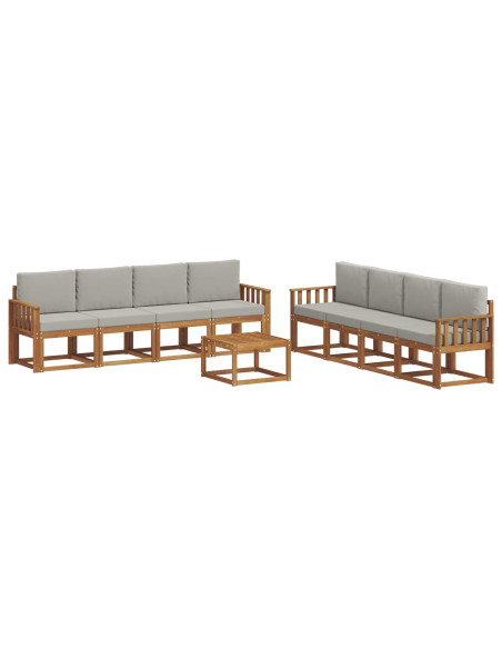Set di divani da esterno 9 pcs Grigio Naturale e Chiaro