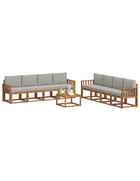 Set di divani da esterno 9 pcs Grigio Naturale e Chiaro