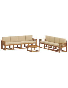 Set di divani da esterno con cuscino 9 pcs Naturale e Beige 2