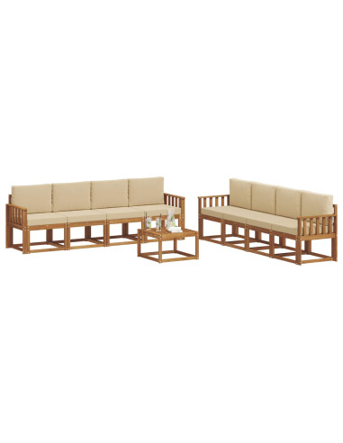 Set di divani da esterno con cuscino 9 pcs Naturale e Beige