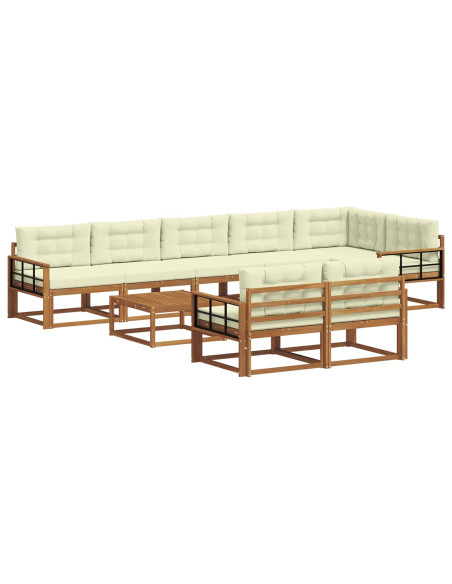 Set di divani da esterno con cuscino 9 pcs Naturale e Crema