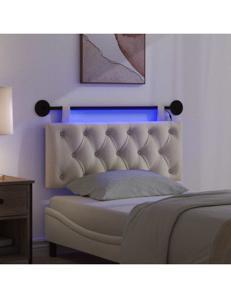 Testiera sospesa Con luce LED Crema Tessuto