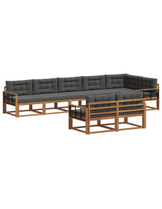 Set di divani da esterno con cuscino 8 pcs Naturale e Antracite 2