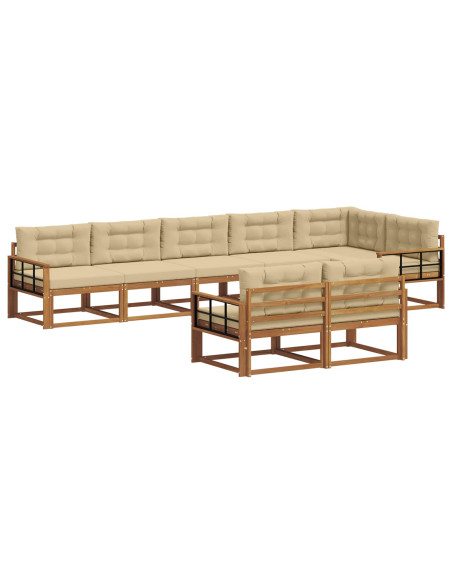 Set di divani da esterno con cuscino 8 pcs Naturale e Beige
