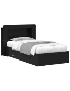 Telaio del letto con storage con testiera Nero 75 x 190 cm