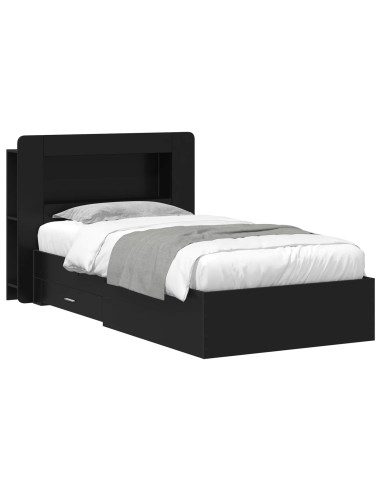 Telaio del letto con storage con testiera Nero 75 x 190 cm