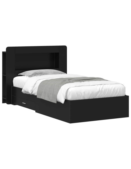 Telaio del letto con storage con testiera Nero 75 x 190 cm
