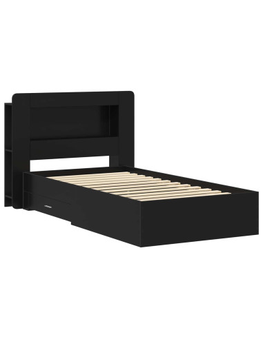Telaio del letto con storage con testiera Nero 75 x 190 cm