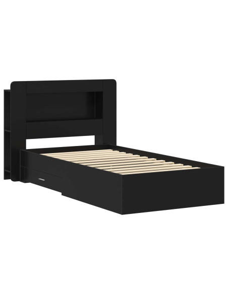 Telaio del letto con storage con testiera Nero 75 x 190 cm