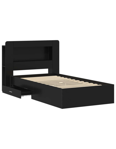 Telaio del letto con storage con testiera Nero 75 x 190 cm