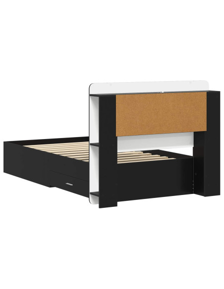 Telaio del letto con storage con testiera Nero 75 x 190 cm