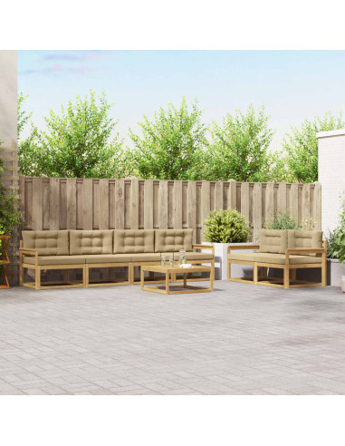 Set di divani da esterno con cuscino 6 pcs Bianco e Beige
