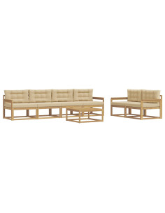 Set di divani da esterno con cuscino 6 pcs Bianco e Beige 2