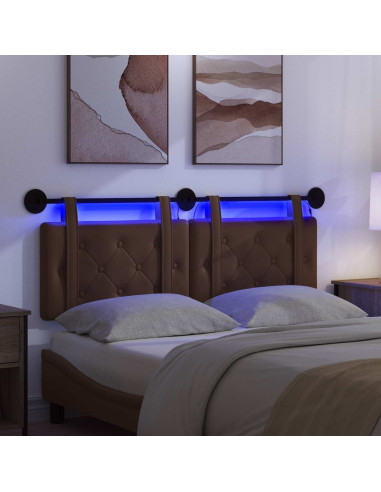 Testiera sospesa Con luce LED Marrone Similpelle