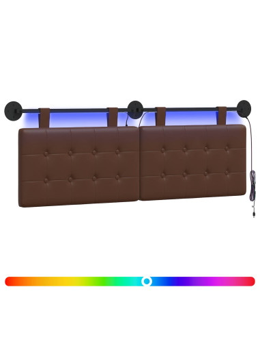 Testiera sospesa Con luce LED Marrone Similpelle