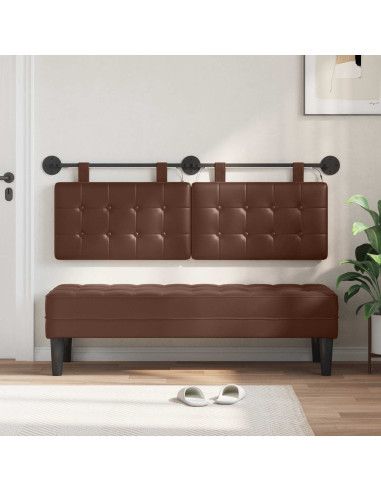 Testiera sospesa Con luce LED Marrone Similpelle