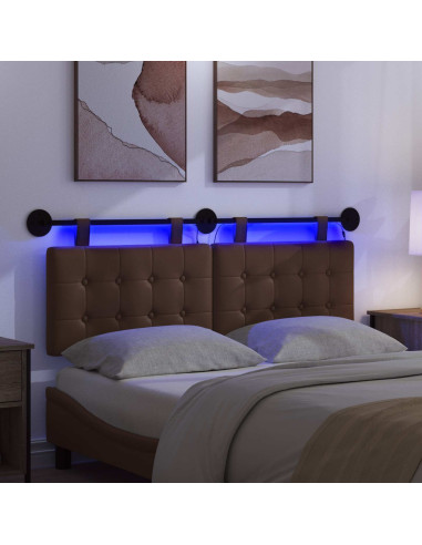 Testiera sospesa Con luce LED Marrone Similpelle