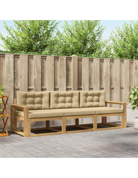 Set di divani da esterno 3 pcs Bianco e Beige Poliestere