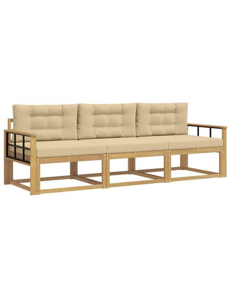 Set di divani da esterno 3 pcs Bianco e Beige Poliestere