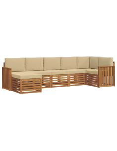 Set divani 7 pcs Naturale e Beige Legno di Acacia Massello 2