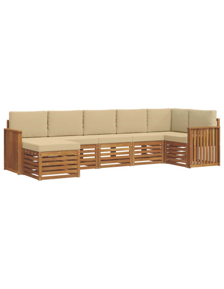 Set divani 7 pcs Naturale e Beige Legno di Acacia Massello