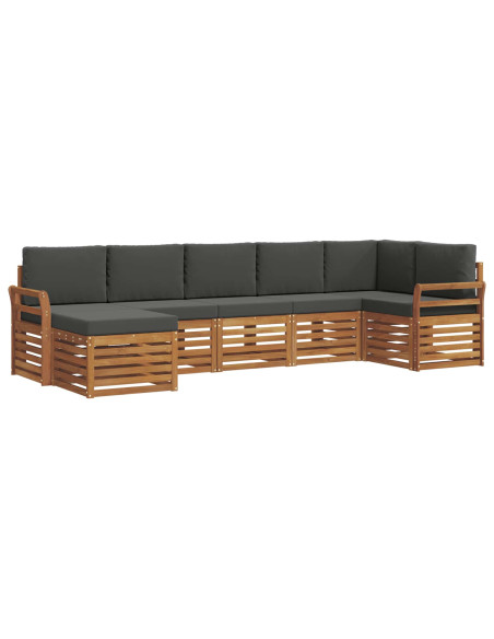 Set divani 7 pcs Naturale e Antracite Legno di Acacia Massello