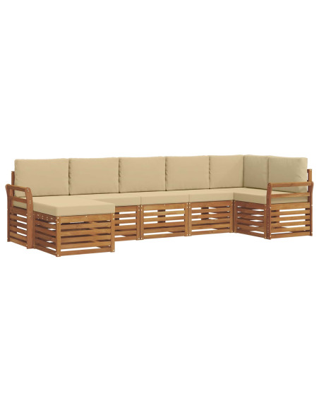 Set divani 7 pcs Naturale e Beige Legno di Acacia Massello