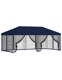 Gazebo con pareti laterali 6 x 3 m Blu Poliestere e Acciaio 190 2