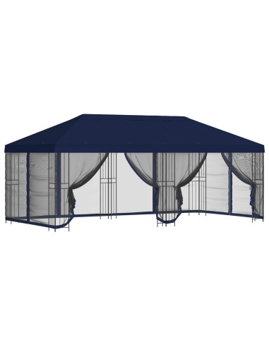 Gazebo con pareti laterali 6 x 3 m Blu Poliestere e Acciaio 190