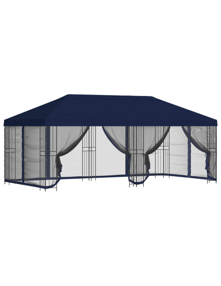Gazebo con pareti laterali 6 x 3 m Blu Poliestere e Acciaio 190