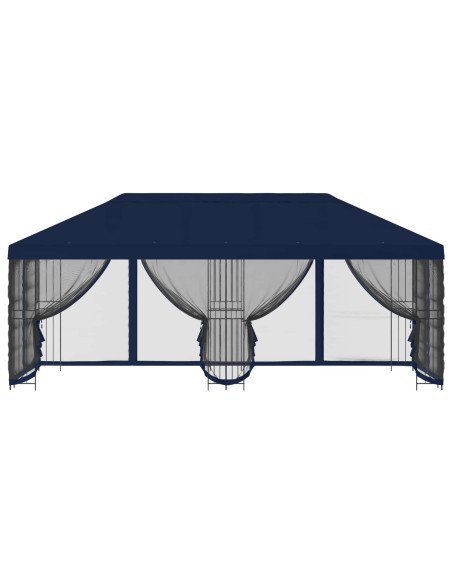 Gazebo con pareti laterali 6 x 3 m Blu Poliestere e Acciaio 190