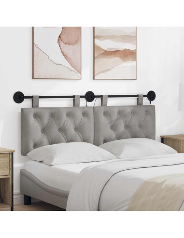 Testiera sospesa Con luce LED Grigio Chiaro Velluto