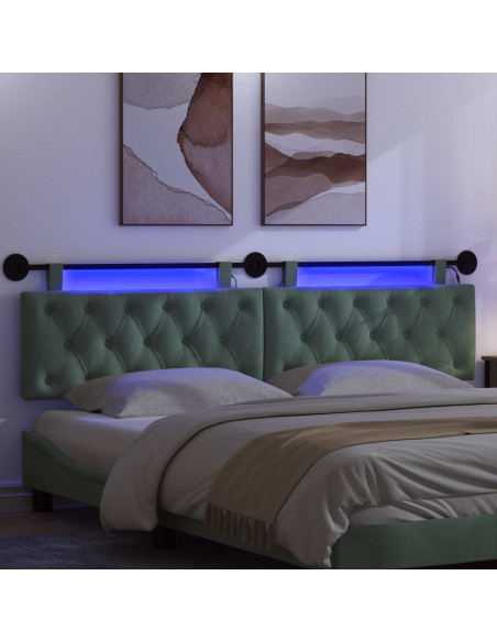 Testiera sospesa Con luce LED Verde Mare Velluto