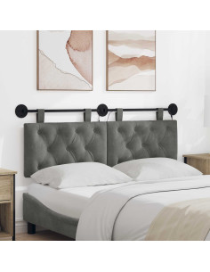 Testiera sospesa Con luce LED Grigio Scuro Velluto