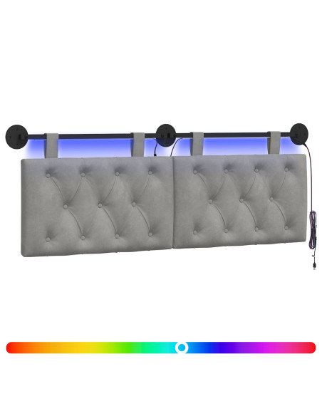 Testiera sospesa Con luce LED Grigio Chiaro Velluto