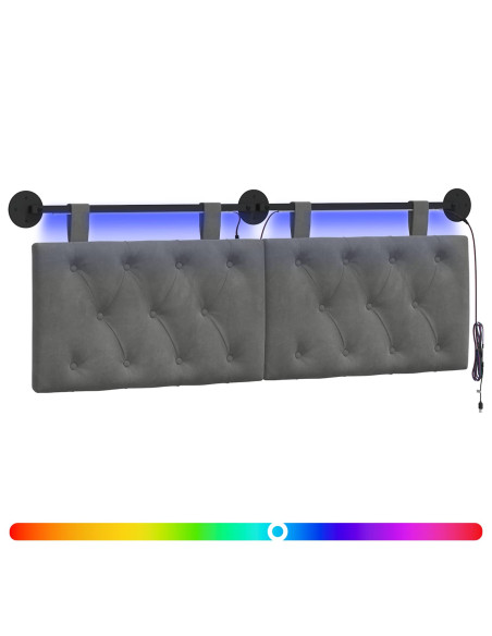 Testiera sospesa Con luce LED Grigio Scuro Velluto