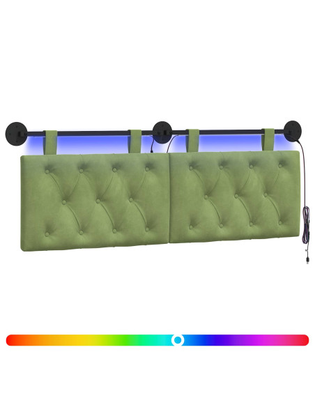 Testiera sospesa Con luce LED Verde chiaro Velluto