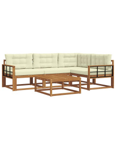 Set di divani da esterno con cuscino 5 pcs Naturale e Crema 2