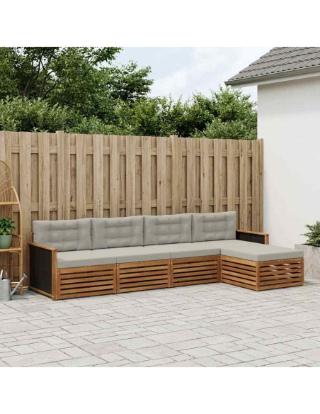 Set di divani da esterno 5 pcs Naturale e Grigio Chiaro