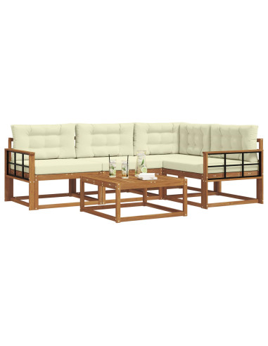 Set di divani da esterno con cuscino 5 pcs Naturale e Crema