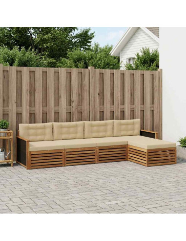 Set di divani da esterno 5 pcs Naturale e Beige Poliestere