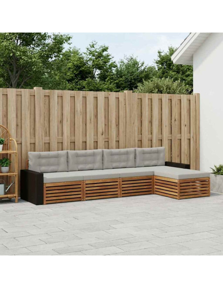 Set di divani da esterno 5 pcs Naturale e Grigio Chiaro