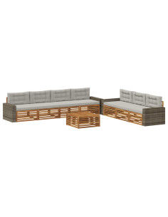 Set di divani da esterno 8 pcs Naturale e Grigio Chiaro 2
